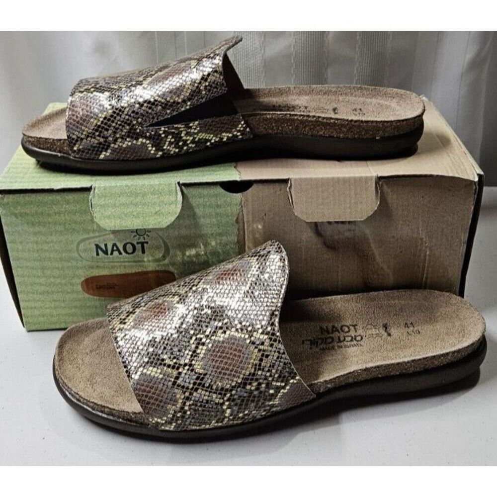 NAOT Women's Skylar Slide Sandal Golden Python Leather 41/L10